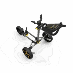 Powakaddy DLX-Lite FF Push Trolley -Golf Series Sale DLX LITE FF GUNMETAL YELLOW TOP VIEW 510x510 1